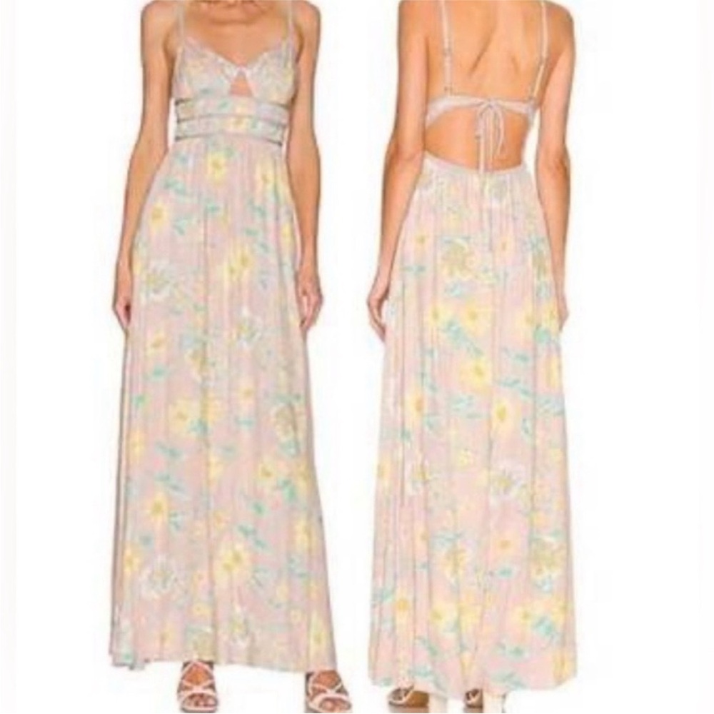 Pastel Floral Pink Maxi Dress with Open Back